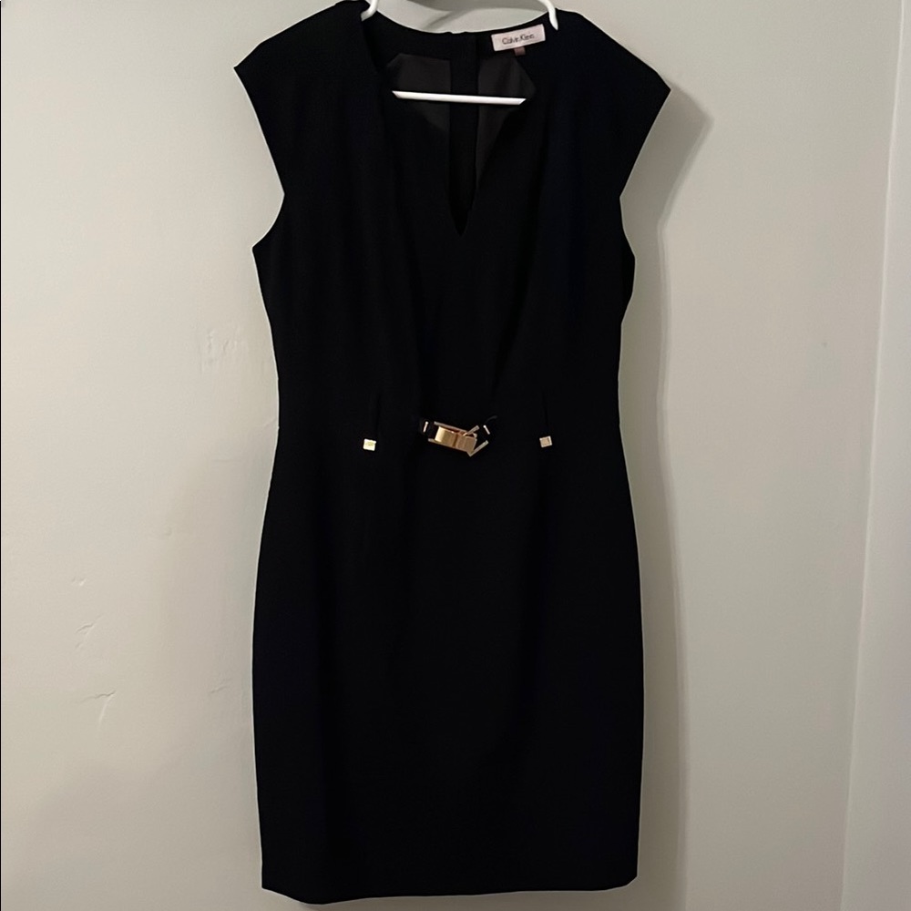 Calvin Klein Black Sheath Mini Dress with Gold Accent